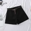 Heliar Wide Ben Woolen Casual High Midja med bälten Elegant ull Shorts för kvinnor Höst 210317