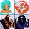 Ohrringe Halskette Schmuck Sets Dudo Orange Erstaunliche afrikanische Perlen Kristall Set Hochzeit Nigerian Braut 3 Bilder Gold Drop Lieferung 2021 Ne089