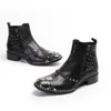 Cuir d'hiver 97CD1 Men de véritable rivets Rivets à la cheville Metal Square Toe Party Short Rock Rock Rock Boots Chaussures masculines