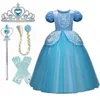 Kız elbiseler prenses elbise kız doğum günü cadılar bayramı kostüm çocuklar için çocuk giyim cosplay kıyafetleri mavi uzun elbisesi fanc269k