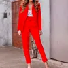 Women's Two Piece Pants Office Lady Solid 2 Pieces Sets Long Sleeve Notched Blazers Ankle Length Sashes Candy Color Female Work Wear