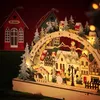 Christmas Desktop Wooden Ornaments LED Light Luminous Xmas Village Home Decoration P0828