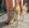 Luxury-Evangeline Angel-Wing High Heel Sandal Nya Butterfly Rhinestone Studded Läder Sandaler Med Fin Heel Sandals EUR Storlek 34-42