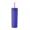 16oz Acrylic Skinny Tumblers Matte Colors Double Wall 500ml Tumbler Coffee Drinking Plastic Sippy Cup With Lid Straw