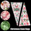 Juldekorationer 100st Cone Bags Mixed Santa Claus Deer Cellophane Pouches Xmas Party Supplies DIY Snack Förpackning godisficka
