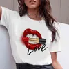여름 여성 티셔츠 꽃 브랜드 향수 병 코튼 티셔츠 미학 가방 인쇄 Tshirt 립스틱 하이힐 거리 탑 G220310