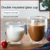 Dubbelskiktisolerad Glas Cup Antiscalding Tumblers Anti-Cold Coffee Milk Dryck Mugg Bamboo Lid Transparent Drinkware Present