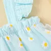 Summer Baby Casual Romper Set Infant Girl Flare Sleeve Daisy Print Bodysuit Netto Dress + Headband Kombinezon lub 0-18m Toddler Ki Odzież