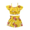 Enfant Bébé Fille Vêtements Jaune Floral Volants Sangle Hauts Gilet Shorts Bas Tenues D'été Vêtements De Plage Ensemble 341 Y2