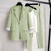 Kobiety Blazer Garnitur Dla Wiosny Jesień Lady Blazer Jacket + Long Pant Samica Odzież Odzieży Eleganckie Damskie Płaszcz Plus Rozmiar M-4XL 210721