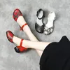 2021 summer new RETRO art embossed thick middle heel national style hollow handmade mother shoes sandals female