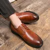 Toe British Pointed Style Oxfords Hen Habille Lacet Up authentique Fashion Casual Cuir Cuir Chaussures Men