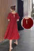 Maternity Dresses Summer Pregnant Woman Clothes French Retro Red Loose Large Size Pregnancy Ropa Maternal BE50DR