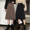 Werueruyu Pleated Womenskirt Atumn 우아한 높은 허리 긴 스커트 블랙 캐주얼 숙녀 시폰 스커트 210608