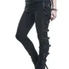 Rosetic Lace Up Rahat Kargo Pantolon Kadın Toka Gotik Punk Rock Koyu Siyah Pantalons Yüksek Bel Pantolon Artı Boyutu Pantolon S-5XL 201113