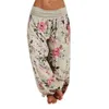 Women Bohemian Floral Print Long Pants Mid Waist Vintage Harem Elastic Boho Beach Trousers Plus Size 5XL 210925