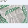 Zevity Women Vintage Green Floral Broderi Patchwork Hem Ruffle Kjol Faldas Mujer Kvinna Sida Zipper Casual Midi Qun808 210708