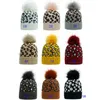 Kvinnor vinter stickade mössa leopard ull hatt med pom casual skullies varma kepsar 9 färger hh21-15pcs gratis dhl ship 511