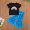 6M-5Y Toddler Infant Baby Kid Girls Clothes Set Summer Rainbow T shirt Velvet Flare Pants Outfit Costumi per bambini