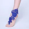 Bracelets de cheville 2022 Chaîne de pied Bracelet de cheville en dentelle Mariée Plage Mariage Sandales pieds nus Femmes Bleu Roya22
