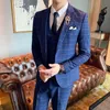 Męskie Garnitury Blazers Garnitur Business Formal Wear Groom Wedding Korean Slim Plaid Brytyjski Styl Płaszcz Mężczyźni