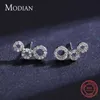 925 Sterling Silver Simple Round to Stud Boucles d'oreilles pour les femmes Shiny Clear CZ Circle Ear Studs Fine Jewelry 210707