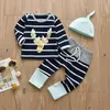 Neugeborenen Baby Jungen Kleidung Set Giraffe Muster Langarm Streifen T-shirt Casual Hosen Hut 3 stücke Kleinkind Kleidung Outfits 210309