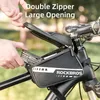 Rockbros touchscreen reflecterende fiets telefoontassen dubbele rits high capaciteit aparte opslag MTB voorfiets tas