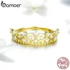 Bamoer autêntico 925 Sterling Silver Princess Gold Color Crown Rings For Women Wedding Ring Jóias ANEL SCR4937659221