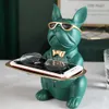 Nordic French Bulldog Skulptur Dog Staty Smycken Förvaringsbord Dekoration Presentbältesplatta Glasögon Bricka Hem Art Statue 210823