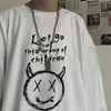 ハラジュクメンズ長袖Tシャツ秋ゴシック様式のヴィンテージプリントウルツァン居心地の良いストリートウェアバギー韓国トレンディBFプラストップ220224