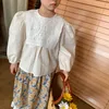 Girls Blouse White Shirts Cotton Lace Shirt Spring Long Sleeve O-neck Child Kids Baby Toddler Tops 1-6 Year 210306