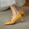 est Shoes For Women Genuine Leather Thick Heels Pumps Female Wedding Sweet Pointed Toe Woman 210528