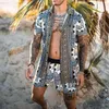 Heren Trainingspakken Mannen Hawaii Overprint 2021 Zomer Korte Mouwen Button Shirt Beach Shorts Street Wear Casual Suit 2 Stuk Set