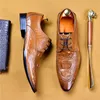 Chaussures habillées en cuir de vache véritable motif Crocodile bout pointu processus d'épilation formel affaires mariage Oxford chaussures pour hommes A51