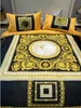 Klasik baskı nevresim altın yatak setleri 4 adet çarşaf yastık kılıfı lüks lüks ile lüks moda renk eşleştirme