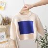 2021 automne enfants filles garçons automne hiver couleur bloc tricoté pull basique col rond élastique tricot pull Y1024
