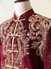 Orientalisk xiuhe kostym gentlemen brudgum Kinesisk klänning robe gyllene toast kläder bröllop champagne röd jacka + kjol