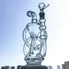 Narguilés uniques Bongs en verre clair recycleur tuyaux d'eau hélice en ligne Perc huile Dab plates-formes 14mm Joint femelle avec bol en verre