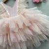 Vestido coreano de cumpleaños con plumas para niñas pequeñas con diadema para fiesta, conjunto bonito de 2 años de edad, conjunto de ropa de 2 uds 210529