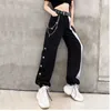 Arrival Women Fashion Contrast Cargo Pants Female Elastic Waist Wide Leg Trousers Ladies Korean High Street Pant Plus Size 211105