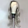 Bezpłatna część Ombre Gray Color Brazylijskie koronki Przysdyny z włosów z dzieckiem 13 * 4 Body Wave Syntetyczna peruka dla kobiet