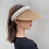 Summer Female Straw Hat Handmade Pearl Beach Grass Empty Hat Women Sun Visor Fashion Retro Celebrity Cap