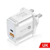 Chargeur mural USB 18W QC 3.0 PD Type c, Charge rapide, prise ue US UK, pour Iphone 12 11 pro max 7 8 X Samsung Lg téléphone Android