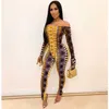 Anjamanor Sexig Två Piece Set Bodysuit och Byxor Leggings Animal Print Bodycon Outfits för Party Club Matching Sets D91-AD31 Y0625