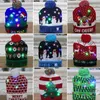 LED Creative Warm Skullies Luminous Cap Replaceable Battery Knitted With Lights Snowman Elk Christmas Decor Hat
