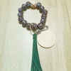 Factory direct selling beaded baseball wooden bead bracelet personality wood chip tassel pendant multi-color optional