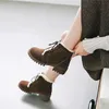 Meotina женщины сапоги на высоком каблуке лодыжки ботинки круглые носки короткие сапоги на шнурок толстые каблуки женские туфли теплые зимние коричневые Большой размер 43 210608