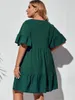 Plus Size Dresses Loose Oversized Dress Women 2022 Summer V Neck Short Sleeve Solid Casual Big Mini