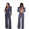 Women's Jumpsuits & Rompers 2021 Women Jumpsuit Deep V-neck Long Wide Pant With Belt High Elasticity Bodysuit Womens